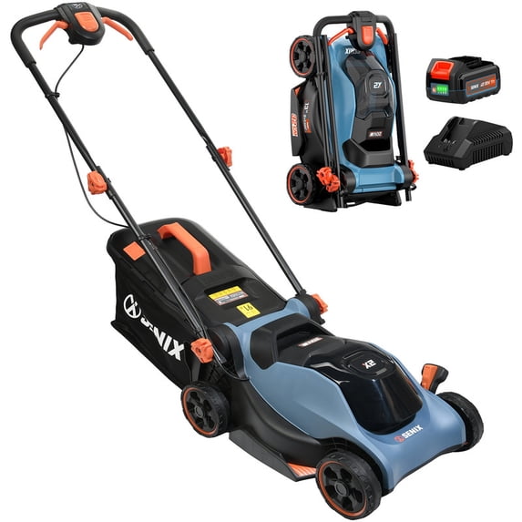 SENIX 20V Cordless Push Lawn Mower with Carry Handle, 13-Inch Cutting 14-inch Deck, 2-in-1 Mulching & Bagging, Single 5-Position Height Adjustment (1x 4.0Ah Battery & Charger Included)
