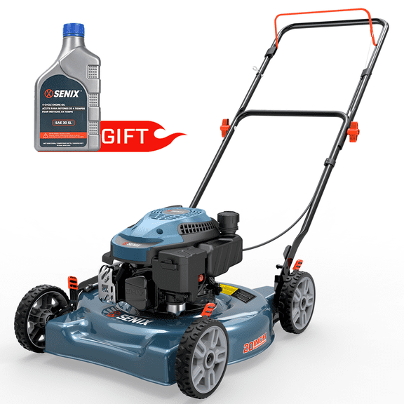 SENIX Gas Lawn Mower,20in Cutting Blade / 21in Cutting Deck, 144cc 4-Cycle Engine, 5-Position Height Adjustment Push Mower with Side Discharge, LSPG-L5