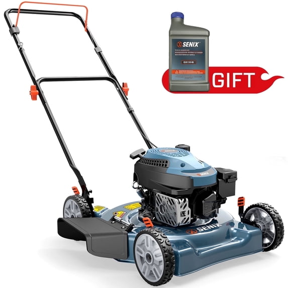 SENIX Gas Lawn Mower,20in Cutting Blade / 21in Cutting Deck, 144cc 4-Cycle Engine, 5-Position Height Adjustment Push Mower with Side Discharge, LSPG-L5