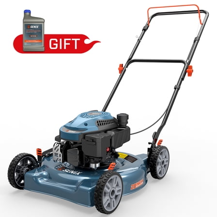 SENIX Gas Lawn Mower,20in Cutting Blade / 21in Cutting Deck, 144cc 4-Cycle Engine, 5-Position Height Adjustment Push Mower with Side Discharge, LSPG-L5