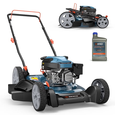 Senix 21" Gas Lawn Mower, 144cc 4-Cycle, 2-in-1 Mulch & Side Discharge, Durable Design, 6 Adjustable Heights