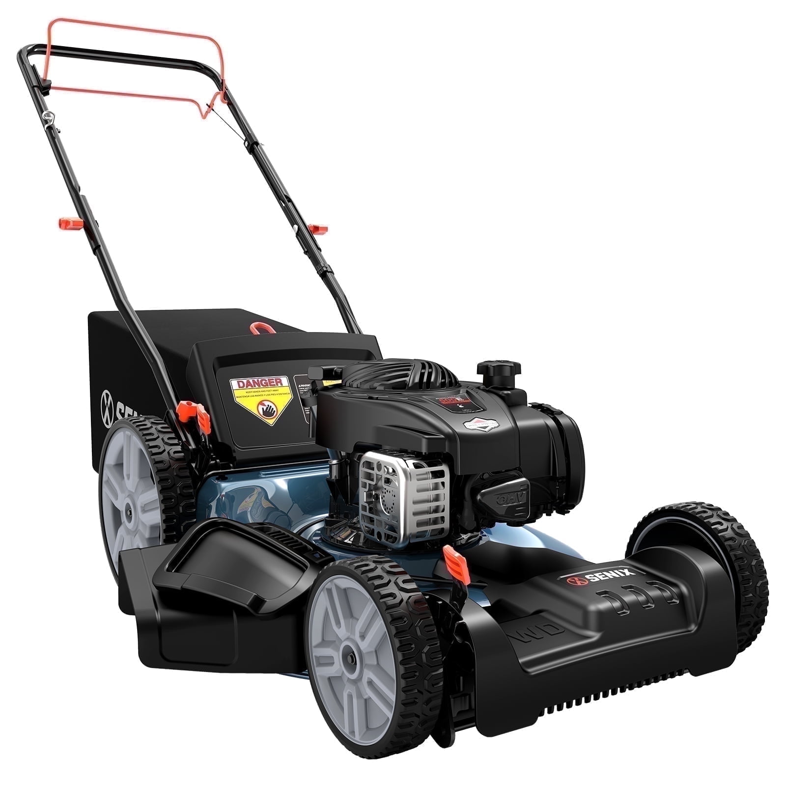 Walmart Black Friday Deals 2025 SENIX Self-Propelled Gas Lawn Mower, 21in Blade / 22in Deck, 140cc 4-Cycle Made in USA Briggs & Stratton Engine, 3-in-1, 6-Position Adjustment, 11in Rear Wheels, LSSG-M9