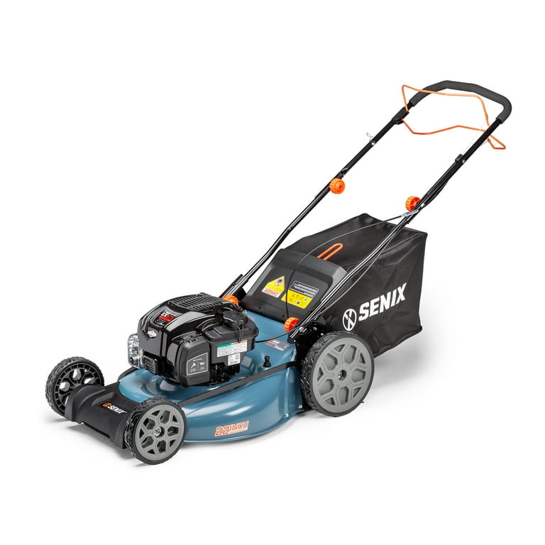 SENIX 22-Inch 163 cc 4-Cycle Gas Powered RWD Self-Propelled Lawn Mower,  3-In-1, Single Lever Height Adjustment, 11-In Rear Wheels, LSSG-H1