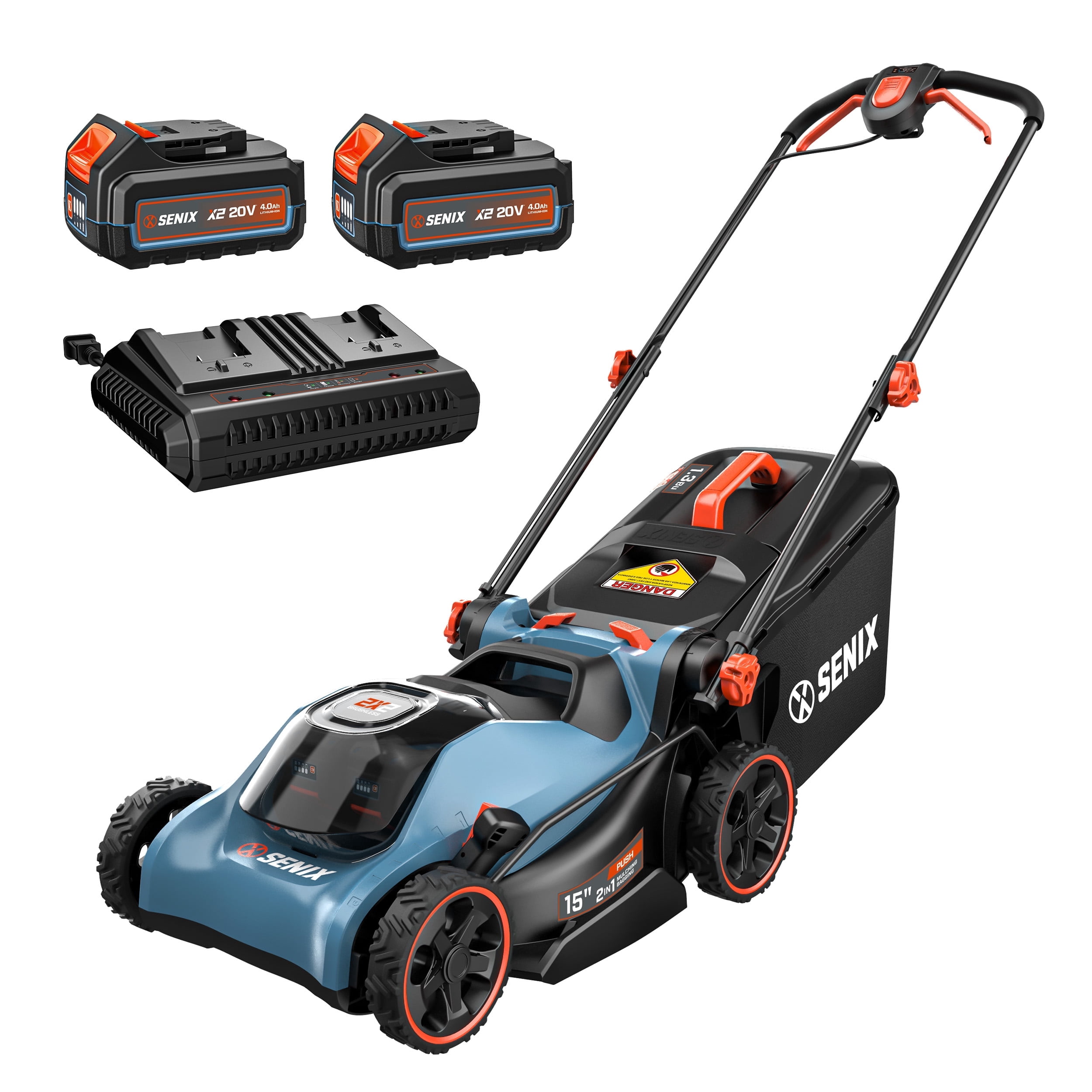SENIX 40V Brushless 16in Deck Battery Lawn Mower with (2x) 4.0Ah