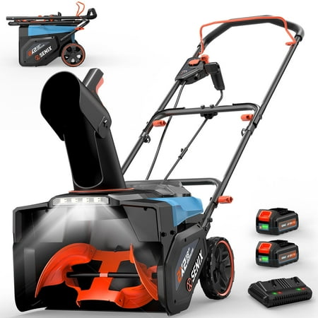 SENIX 40V 18-inch Cordless Snow Blower with 2 x 5.0Ah Batteries, Brushless Motor, 8-inch Clearing Depth, 33ft Throw Distance, Variable Speed, LED Light, Includes Dual-Port Fast Charger