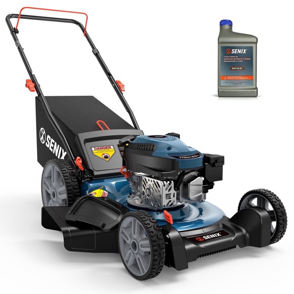 SENIX Gas Lawn Mower 21in Cutting Blade 22in Cutting Deck, 144cc 4-Cycle RATO RV145-S Engine, 3-In-1, 6-Height Adjustment, 11" Rear Wheels, LSPG-M14