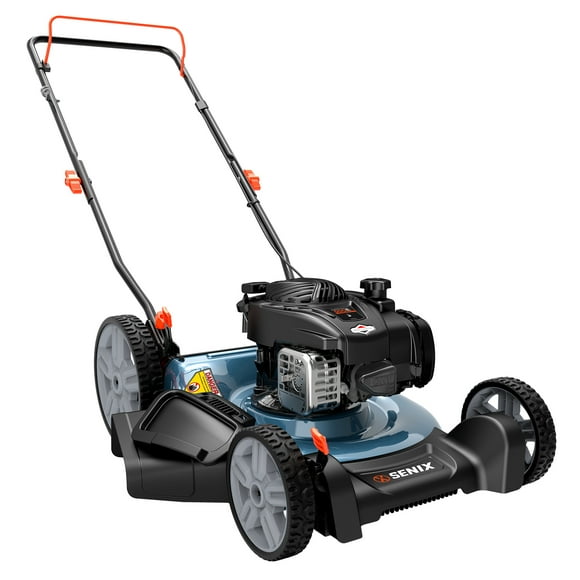 SENIX 21" Gas Lawn Mower, 140cc 4-Cycle Made in USA Briggs & Stratton Engine, 2-In-1 Mulch & Side Discharge Push Mower, 6-Position Height Adjustments, 11" Rear Wheels, LSPG-M6