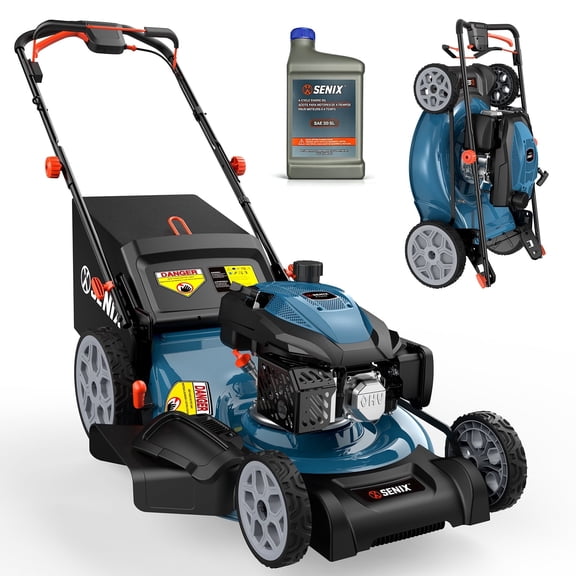 SENIX Self-Propelled Gas Lawn Mower, 22" Cutting Blade / 23" Cutting Deck, 201cc 4-Cycle RATO RV200Pro Engine, Variable Speed, 3-In-1, 1-Step 6-Position Height Adjustment, 11" Rear Wheels, LSSG-H6