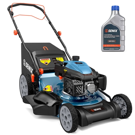 SENIX 201 cc Self-Propelled Gas Lawn Mower, 22-inch Cutting Blade, 3-In-1, 6-Position Adjustment, 11-inch Rear Wheel 19-Gallon Bag
