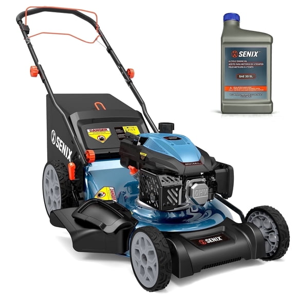 SENIX 201 cc Self-Propelled Gas Lawn Mower, 22-inch Cutting Blade, 3-In-1, 6-Position Adjustment, 11-inch Rear Wheel 19-Gallon Bag