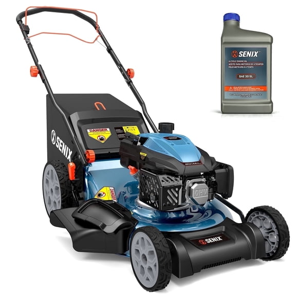 SENIX Self-Propelled Gas Lawn Mower, 22-inch Cutting Blade, 201 cc, 3-In-1, 6-Position Adjustment, 11-inch Rear Wheel 19-Gallon Bag