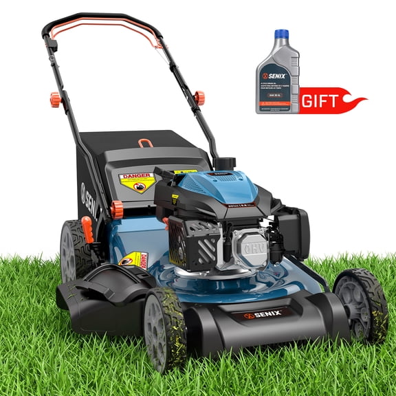 SENIX 201 cc Self-Propelled Gas Lawn Mower, 22-inch Cutting Blade, 3-in-1, 6-Position Adjustment, 11-inch Rear Wheel 19-Gallon Bag