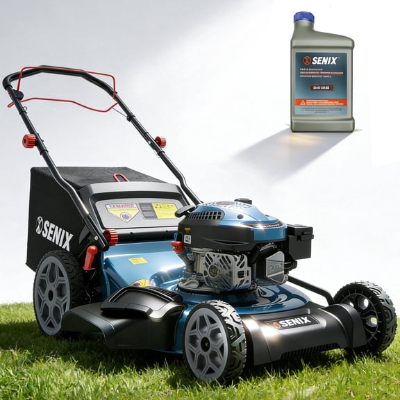 SENIX 3-In-1 Self-Propelled Gas Lawn Mower, 22in Cutting Blade / 23in Cutting Deck, 170 cc 4-Cycle RATO RV170-S Engine, 6-Position Adjustment, 11in Rear Wheels