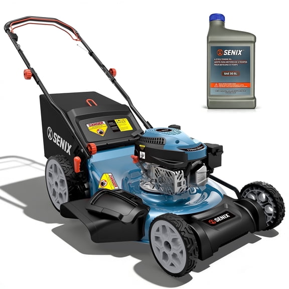SENIX 22" 4-In-1 Self-Propelled Gas Lawn Mower, 22in Cutting Blade / 23in Cutting Deck, 170cc 4-Cycle, 6-Position Adjustment, 11in Rear Wheels