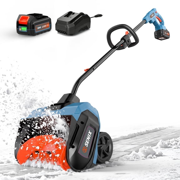 SENIX 20V 13" Snow Shovel with Wheels Cordless Electric Snow Blower, 20ft Throw, 286 lbs/min Clearing Capacity, 5.0Ah Battery