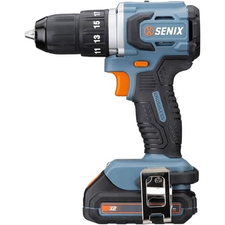 SENIX X2 20 Volt Max* 1/2-Inch Cordless Drill Driver Tool Set, Brushless Motor, 45 Foot-Pounds of Max Torque, 2000 RPM Max, 2-Speed, Includes Soft Bag, 2.0 Ah Battery and 2 Amp Charger (PDDX2-M2)