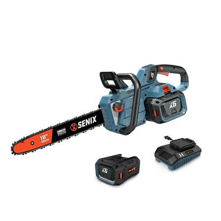Senix Speedcut 60V Brushless Cordless Chainsaw, 18-Inch, 4Ah Battery & 3A Charger Included，CSX6-M1