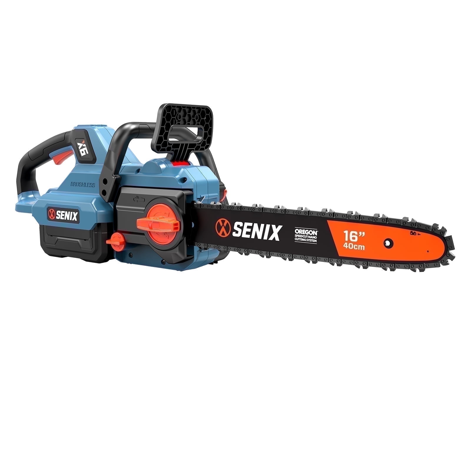 SENIX 60V 16-inch Brushless Cordless Chainsaw with Automatic Oiler, Tool-Free Chain Tension, Variable Speed, 4Ah Battery & Charger Included, CSX6-M
