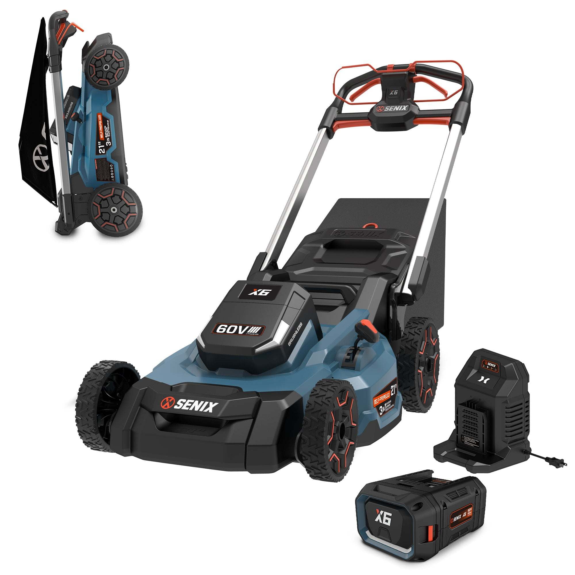 Senix Battery-Powered Push Lawn Mower, 21-inch Blade, 22-inch Deck