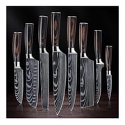 SENKEN 8-piece Premium Japanese Kitchen Knife Set with Laser Damascus Pattern - Collection - Ultra Sharp for Very Fast Cutting