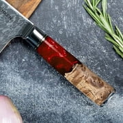SENKEN Damascus Steel Chefs Knife - Tsunami Collection - 67-Layer Japanese VG10 Steel Core - Unique Blue Resin & Natural Wood Handle, Razor Sharp, Beautiful Damascus Wave Pattern