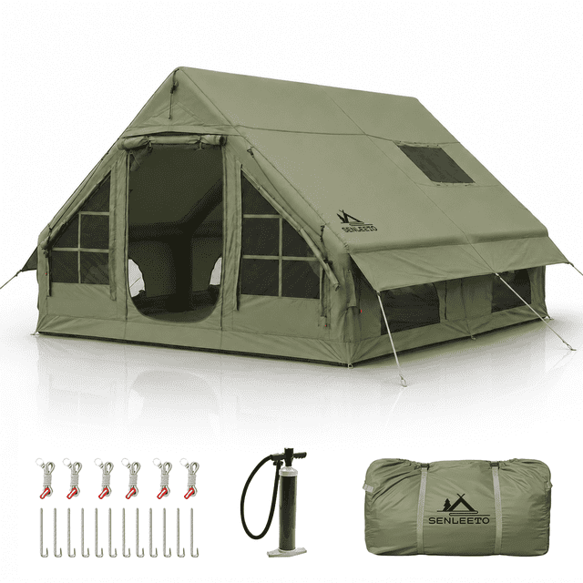 SENLEETO 4-6 Person Inflatable Tent, 129 SqFt Large Camping Tent with ...