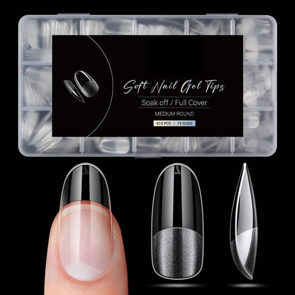 SENLINK 2027 NEW Medium Round Oval Fake Nail Tips - 510Pcs Gel Tips Pre-shaped Half Matte Full Cover Clear Acrylic Gel Kit False Press on Nails for Extension DIY Salon 15Sizes