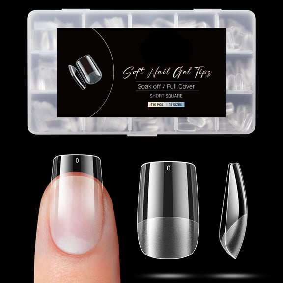 SENLINK 2027 NEW Short Square Fake Nail Tips - 510Pcs Gel Tips Pre-shaped Half Matte Full Cover Clear Acrylic Gel Kit False Press on Nails for Extension DIY Salon 15Sizes