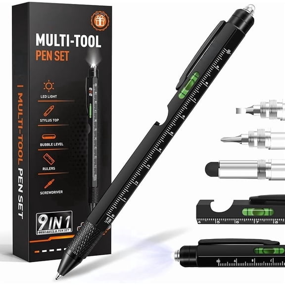 9-in-1 Multifunctional Tool Pen, Unique Practical Gift for Men, Portable Premium Cool Gadget, Ideal Father’s Day, Birthday & Anniversary Present for Dad, Husband, Grandpa