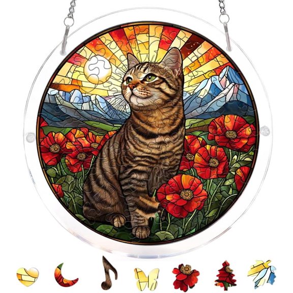 SENLINK Acrylic Jigsaw Puzzle Suncatcher, Cat Design, Window Hanging Suncatcher, DIY Craft Puzzle Kit, Housewarming Gift