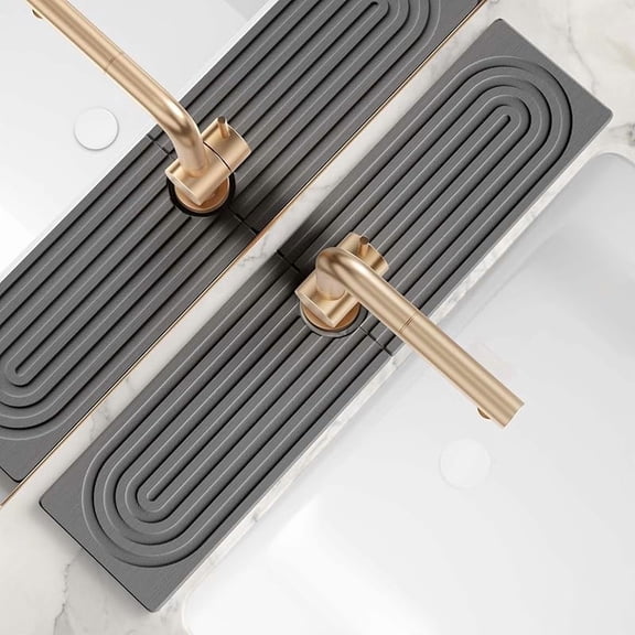 SENLINK Diatomite Faucet Absorbent Mat, Quick Drying Sink Protector Pad, Waterproof Splash Guard, Non-Slip Water Absorbing Stone Tray for Kitchen Sink & Bathroom Countertop [Dark Grey,23.6" x 3.9"]