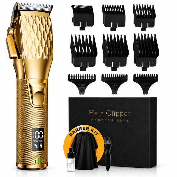 SENLINK Gold Cordless Hair Clippers Set for Men, Rechargeable Barber Hair Cutting & Beard Trimmer Kit with LED Power Display, Portable Travel Storage Case Included for Home Salon Grooming