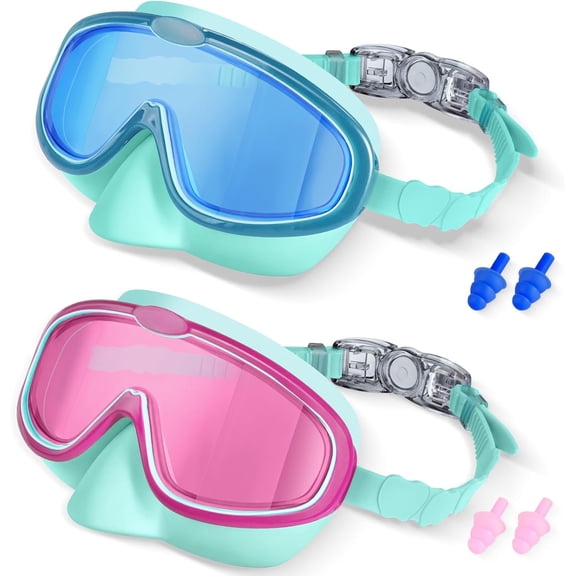 SENLINK Kids Swim Goggles 2 Pack for 3-12, Anti-Fog Clear View,Toddler Goggles with Nose Cover Swimming Goggles