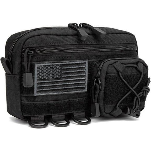 SENLINK Molle Admin Pouch, Drawstring Pocket, Utility Belt Pouch, US Flag Patch and Backpack, 1000D Nylon EDC Organizer Bag for Camping Hiking and Travel