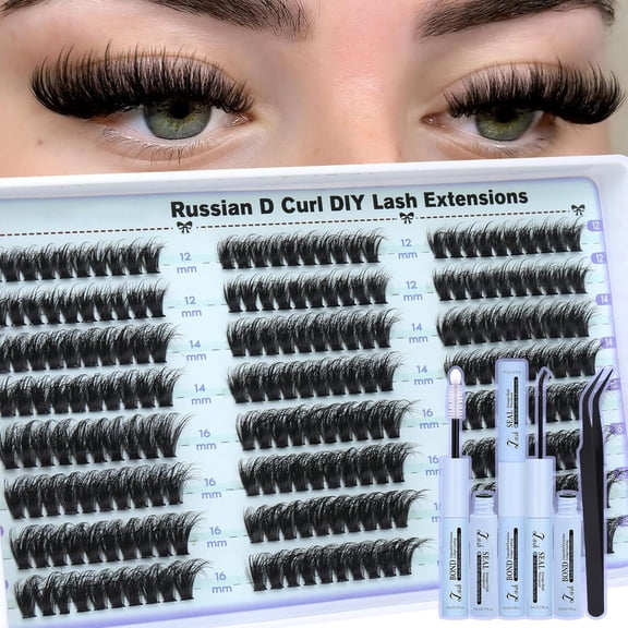 SENLINK NEW Lash Clusters Kit Wispy Lashes clusters Natural Fluffy Eyelashes Clusters 12mm 14mm 16mm Mixed Cluster Eyelash Extensions Kit D Curl DIY Individual Lashes Kit with Bond and Seal Lash Glue