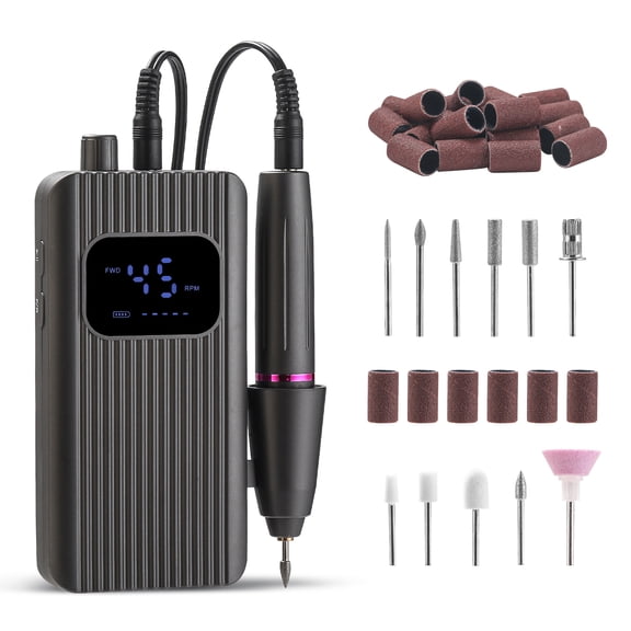 SENLINK Portable Nail Drill Professional 45000 RPM, Rechargeable Electric Nail File Machine Cordless E-File for Acrylic Gel Polishing Removing with Bits Kit for Manicure Salon Home, Black
