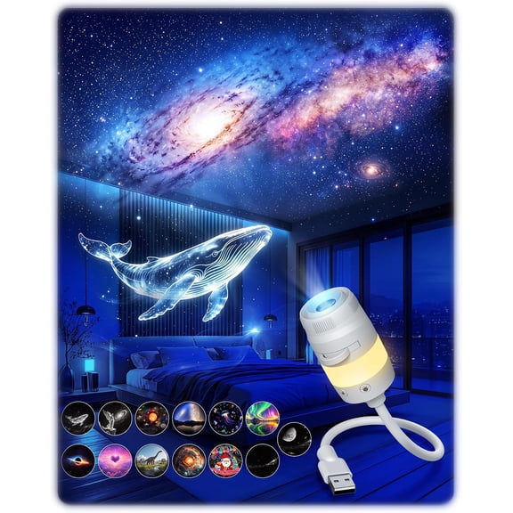 SENLINK Starry Sky Night Light Galaxy Projector 4 HD Projection Films 360 Degree Adjustable Gooseneck Mini USB Powered for Bedroom Ceiling Car Travel Decor