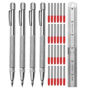 SENLLEO 4 Pack Tungsten Carbide Scriber with Magnet, Metal Scribe, with Extra 24 Replacement Marking Tip and Steel Ruler