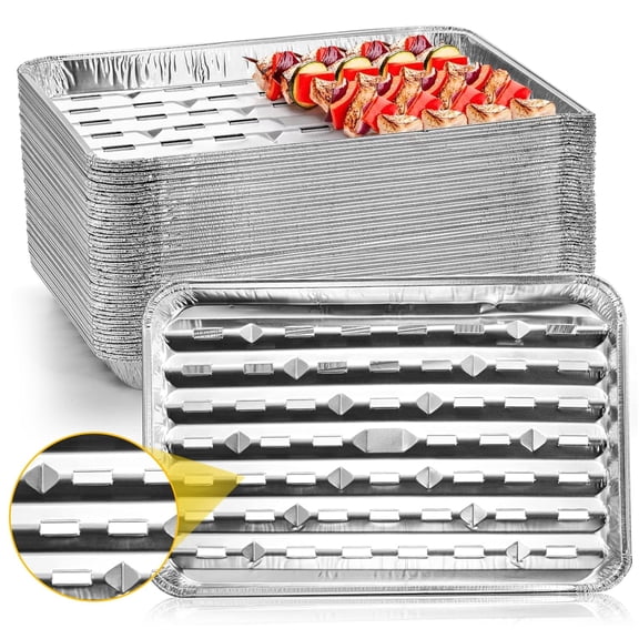 SENLLEO Aluminum Grill Pans, Broiler Pans, Grill Liners, Durable with Ribbed Bottom Surface for BBQ, Grill, Texture Disposable,Pack of 20 - 13x9 Inch Pans