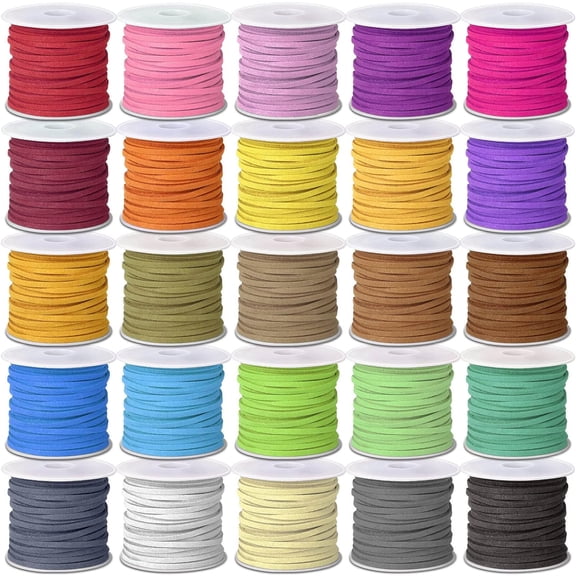 SENLLEO Faux Suede Leather Cord, 25 Rolls Flat for Jewelry Making, Leather Strips & Laces for Dream Catcher Supplies DIY Crafts, Thread Velvet String for Necklace, Bracelet, Beading Multicolors