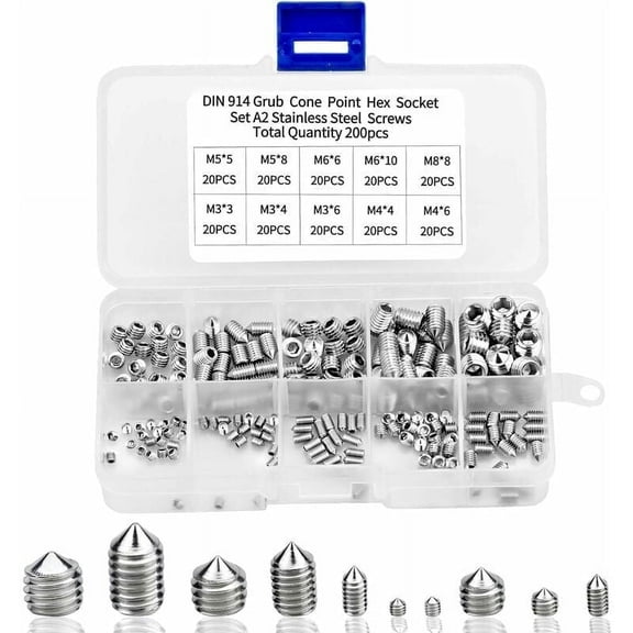SENLLEO Hex Allen Head Socket Screw Assortment Kit, Wide Applications For Door Handles, Faucets, Light Fixtures, And More, 200Pcs Of Corrosion-resistant Grub Screws, Internal Hex Drive,
