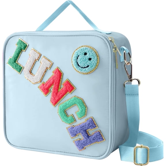 SENLLEO Insulated Lunch Bag With Adjustable Shoulder Strap, Nylon Preppy Lunch Box Large Insulated Lunch Bag Reusable Lunch Tote Bag with Smiley Preppy LunchBag