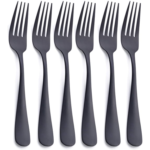 SENLLEO Matte Black Dinner Fork, Stainless Steel Satin Finish 8.0-inch Silverware Flatware Fork Set, Service for 6, Dishwasher Safe
