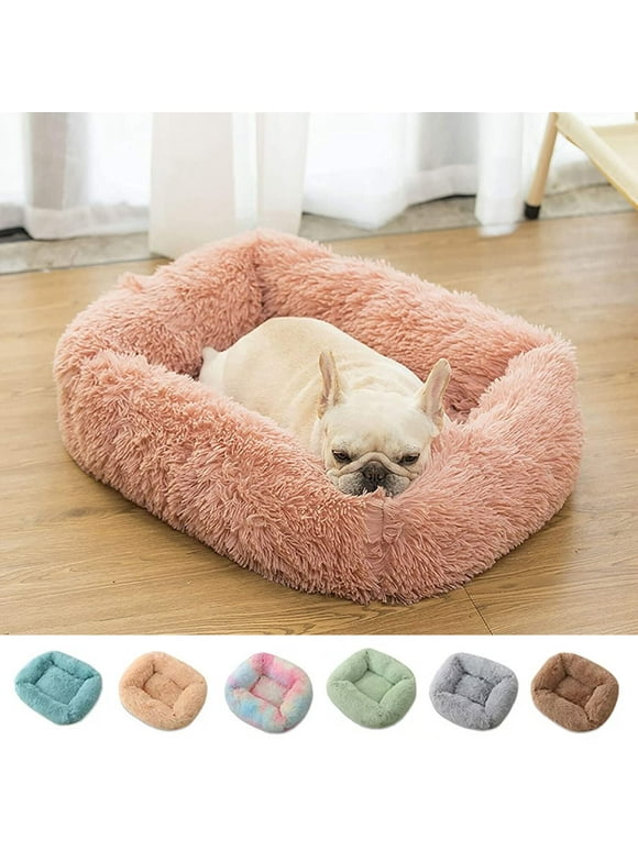 SENNAUX Rectangle Plush Pet Bed Calming Bed for Dogs Cats Kennel Cuddler Crate Cushion Mat Washable