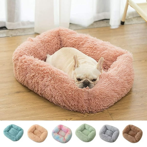 SENNAUX Rectangle Plush Pet Bed Calming Bed for Dogs Cats Kennel Cuddler Crate Cushion Mat