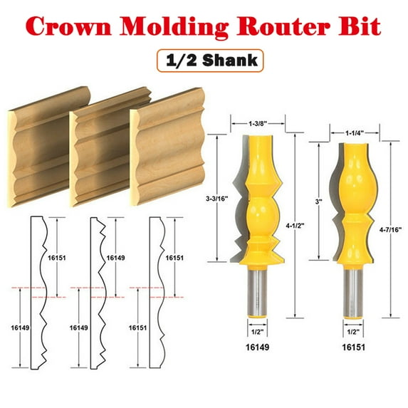 SENRISE 1/2'' Shank Reversible Crown Molding Router Bit Cutting for Wood Cabinets Boxes Yellow