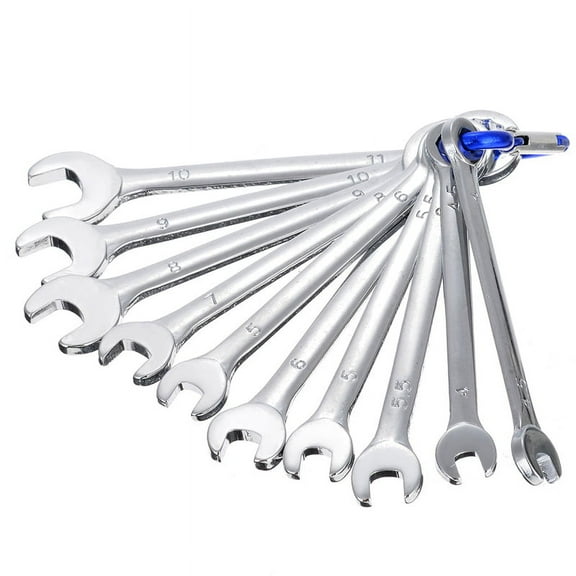 SENRISE 10Pcs Professional Mini Wrench Set Metal Hook Chrome Vanadium Portable Tool Silver