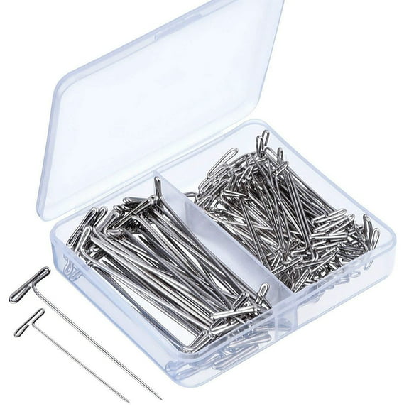 SENRISE 150/200 Pcs T Pins with Storage Box for Blocking Knitting Modelling and Crafts Silver 32mm 38mm 51mm