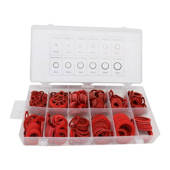 SENRISE 150 Pcs Fiber Washer Insulation Washer Flat Washer Assortment 14 Sizes Red