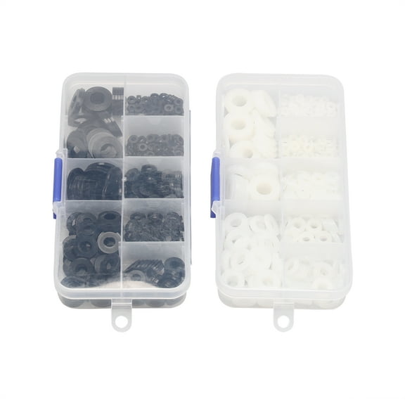 SENRISE 250 Pcs Nylon Flat Washer Assortment Pad with Storage Case Hardware Kits Black White